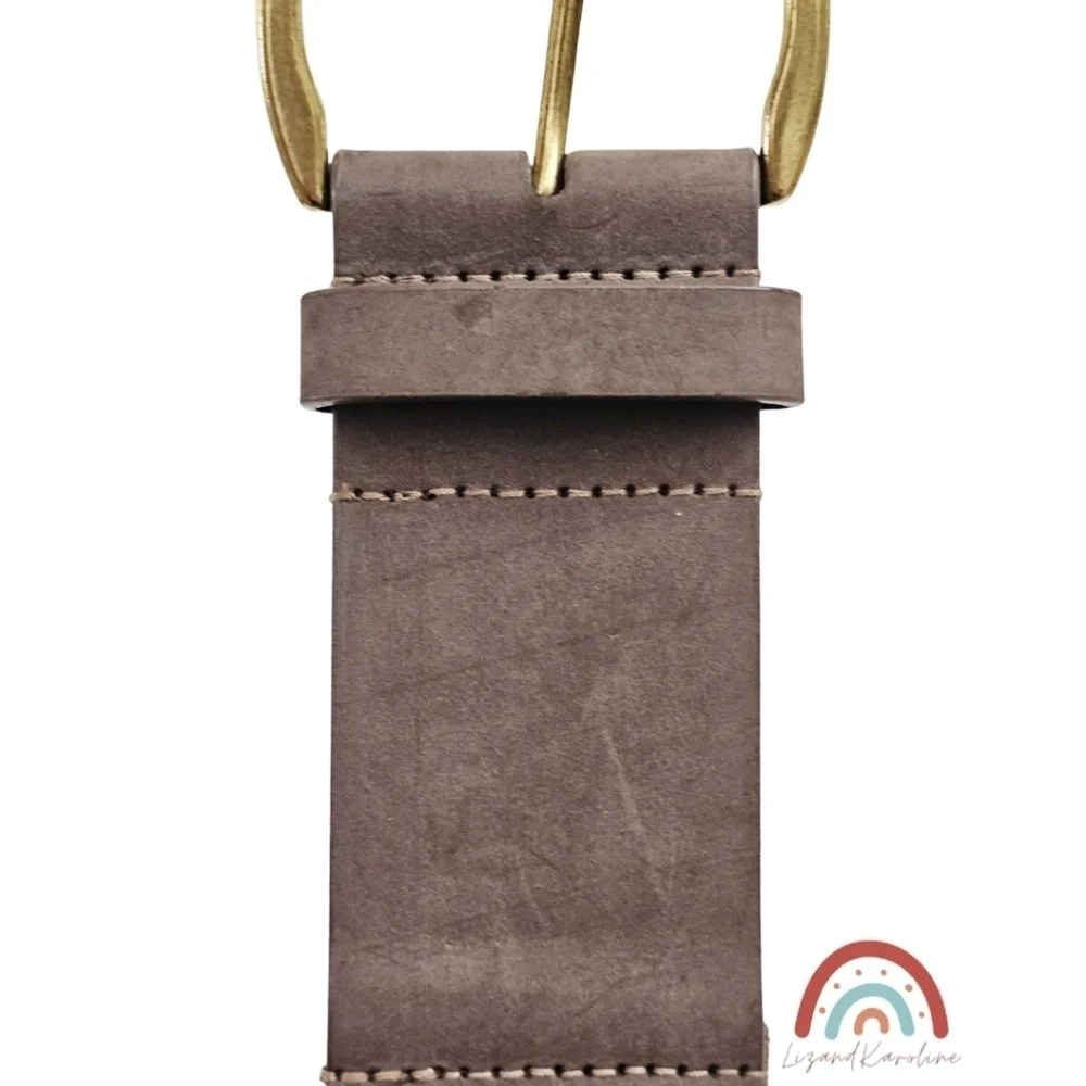 New! Faux Leather Wide Brass Buckle Stretchy Dark Taupe Belt S/M